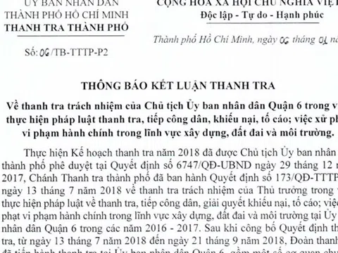 Kết luận thanh tra trách nhiệm của Chủ tịch UBND quận 6