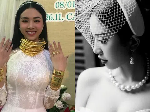 Lộ ảnh "cực nóng" của Á hậu đeo 13 cây vàng trước đám cưới